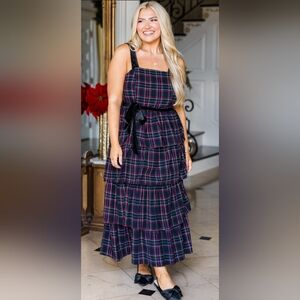 NWOT- Chic Soul Plaid Tiered Dress with Black Velvet Belt and Straps- 1X